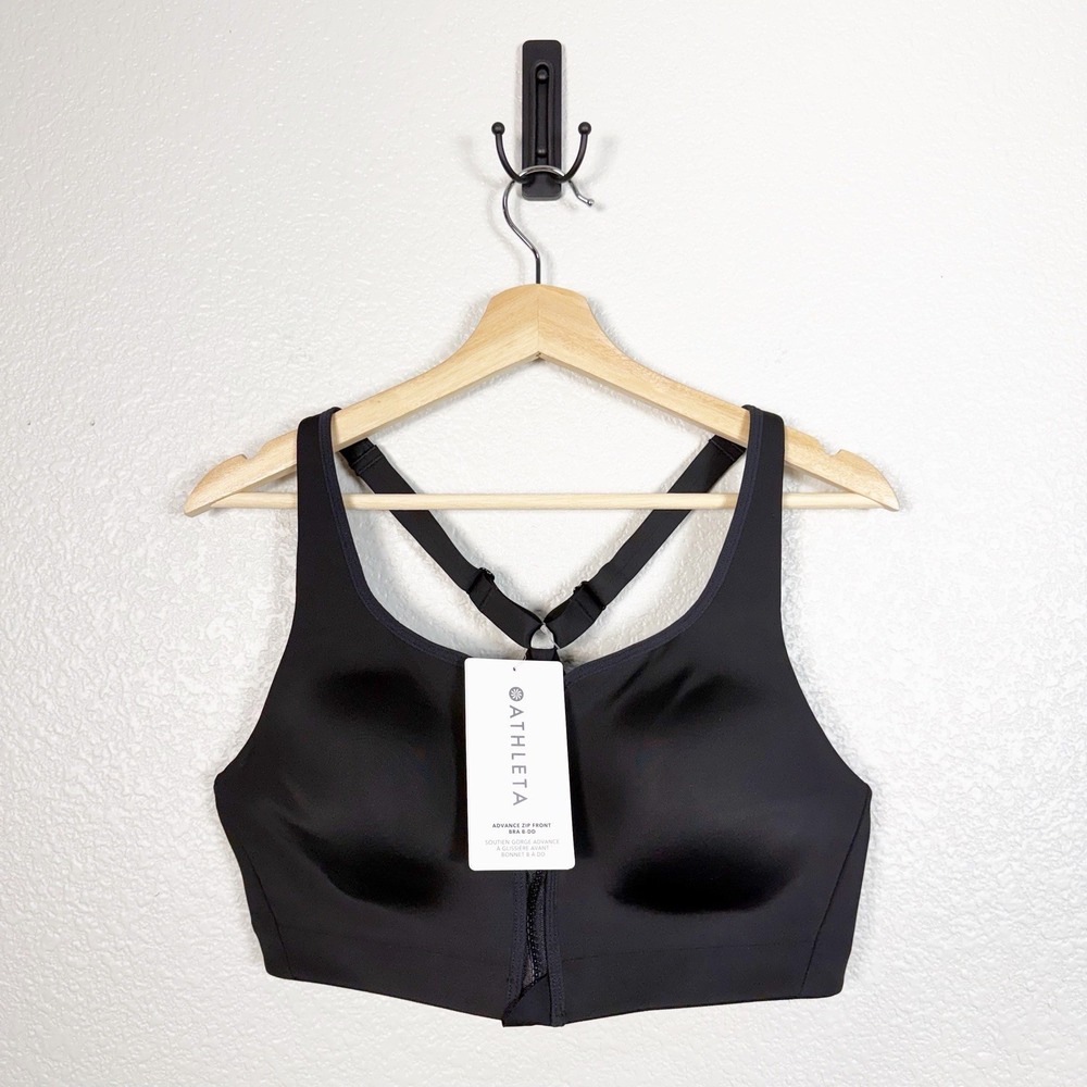 Athleta NWT Advance Zip Front Bra Size 38C Sports Black Athleisure Gym Active